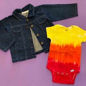 Under the Nile Organic Denim Jacket & Tye-Dye Bodysuit Baby Gift Set, 12m, NEW